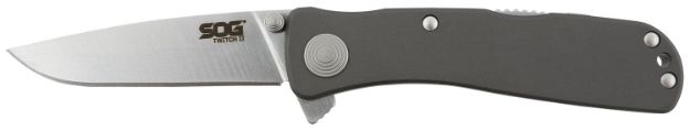 Picture of S.O.G SOGTWI8CP Twitch II 2.65" Folding Drop Point Plain Satin AUS-8A SS Blade Gray Anodized Aluminum Handle Includes Belt Clip