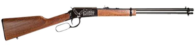 Picture of Rossi RL22181WDEN19 Rio Bravo  Full Size 22 LR 15+1 18" Polished Black Steel Barrel, Polished Black w/July 4 Eagle Engraving Aluminum Receiver, Fixed German Beechwood Wood Stock