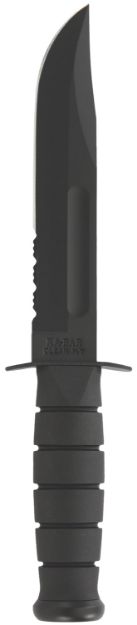 Picture of Ka-Bar 1212 Fighting/Utility  7" Fixed Clip Point Part Serrated Black 1095 Cro-Van Blade, Black Kraton G Handle, Includes Sheath