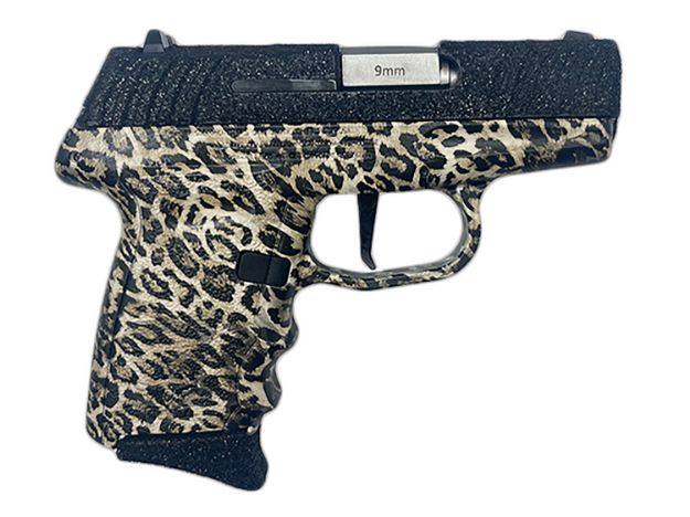 Picture of SCCY Industries DVG1PBLP DVG-1  Sub-Compact Frame 9mm Luger 10+1 3.10" Stainless Quadlock Barrel, Black Glitter Optic Ready/Serrated Stainless Steel Slide, Black Leopard Polymer Frame & Grip