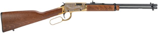 Picture of Rossi RL22181WDGDH Rio Bravo Doc Holiday 22 LR 15+1 18" Polished Black Oxide Alloy Steel Barrel, Gold Engraved Aluminum Receiver, Fixed Hardwood Stock