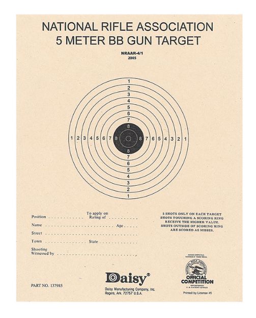 Picture of Daisy 408 NRA 5-Meter Target Air Rifle Bullseye Hanging Paper 5 Meters Air Rifle Black/White 50 Per Pkg