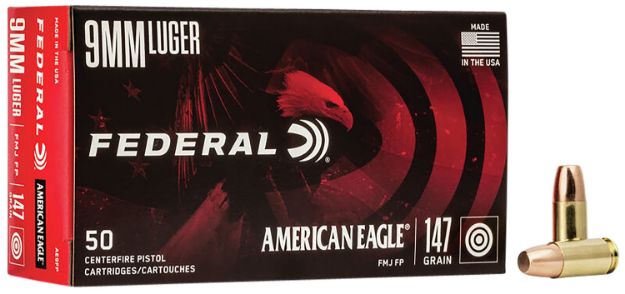 Picture of Federal AE9FP American Eagle Handgun 9mmLuger 147gr Full Metal Jacket Flat Point 50 Per Box/20 Case