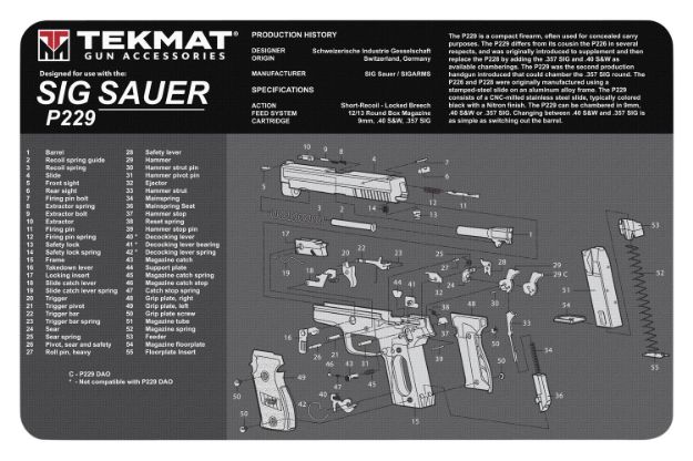 Picture of TekMat TEKR17SIGP229 Sig Sauer P229 Cleaning Mat Sig P229 Parts Diagram 11" x 17"