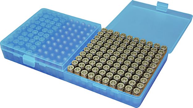 Picture of MTM Case-Gard P200924 Ammo Box Flip-Top 9mmLuger/380ACP Handgun Clear Blue Polypropylene 200rds