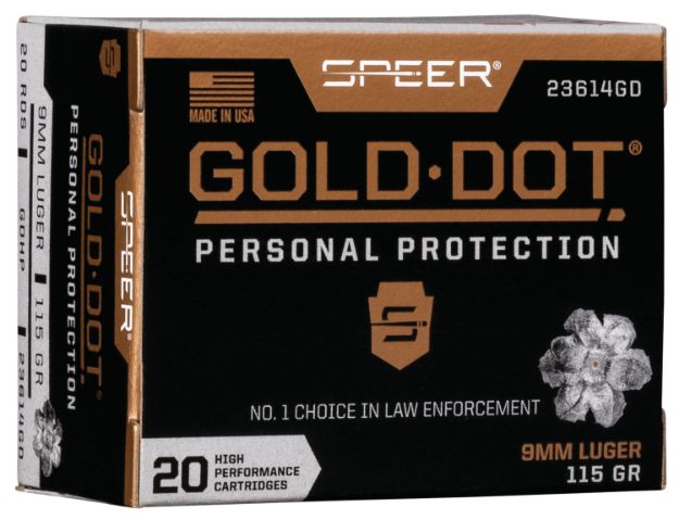 Picture of Speer 23614GD Gold Dot Personal Protection 9mmLuger 115gr Hollow Point 20 Per Box/10 Case