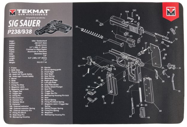 Picture of TekMat TEKR17SIGP238 Sig Sauer P238 Cleaning Mat Sig P238 Parts Diagram 11" x 17"