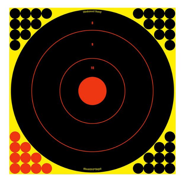 Picture of Birchwood Casey 34170 Shoot-N-C Reactive Target Self-Adhesive Paper Black/Yellow/Red 17.25" Bullseye 100 Pack