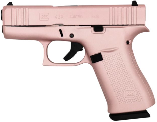 Picture of Glock PX4350204RGPCT G43X  Sub-Compact Frame 9mm Luger 10+1 3.41" Black GMB Barrel, Pearl White Cerakote Serrated Steel Slide, Rose Gold Polymer Frame w/Beavertail, Textured Polymer Grip, Ambidextrous