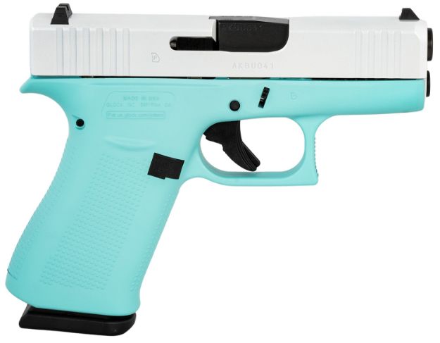 Picture of Glock UX4350204REBFPWS G43X  Sub-Compact Frame 9mm Luger 10+1 3.41" Black GMB Barrel, Pearl White Cerakote Serrated Steel Slide, Robin Egg Blue Cerakote Polymer Frame w/Beavertail,  Ambidextrous