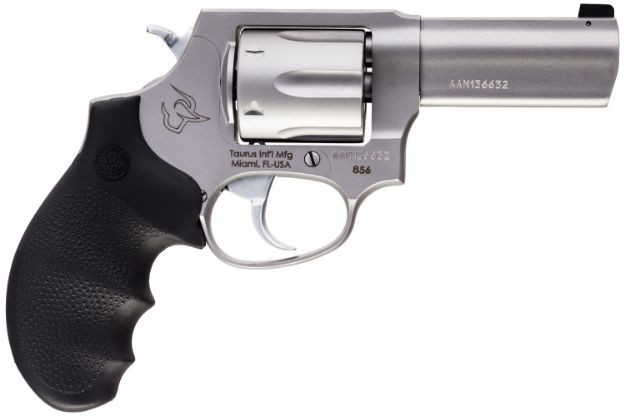 Picture of Taurus 285639NS 856 Defender 38 Special +P Caliber with 3" Barrel, 6rd Capacity Cylinder, Overall Matte Finish Stainless Steel, Finger Grooved Black Hogue Rubber Grip & Night Front Sight