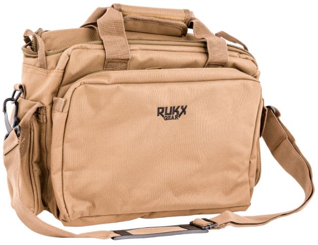 Picture of Rukx Gear ATICTRBT Tactical Range Bag  Water Resistant Tan 600D Polyester with Hidden Handgun Pocket, Mag & Ammo Storage, Non-Rust Zippers & Carry Handle 16" x 7.50" x 10.50" Interior Dimensions