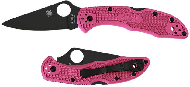 Picture of Spyderco C11FPPNS30VBK Delica 4 Lightweight 2.90" Folding Plain Black TiCN CPM S30V SS Blade/Pink Textured w/Black Accents FRN Handle Includes Pocket Clip