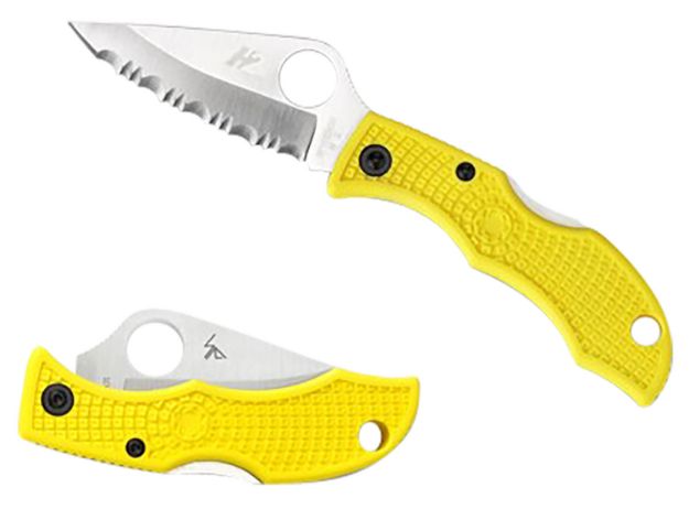 Picture of Spyderco LYLP3 Ladybug 3 Salt 1.94" Folding Plain Stonewashed H2 Steel Blade/Marine Yellow Bi-Directional Texturing FRN Handle