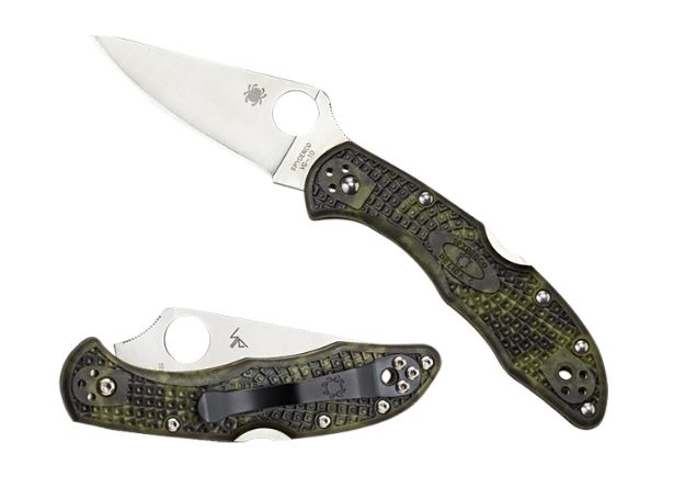 Picture of Spyderco C11ZFPGR Delica 4 Lightweight 2.90" Folding Plain Satin VG-10 SS Blade/Zome Green Bi-Directional Texturing FRN Handle Includes Pocket Clip