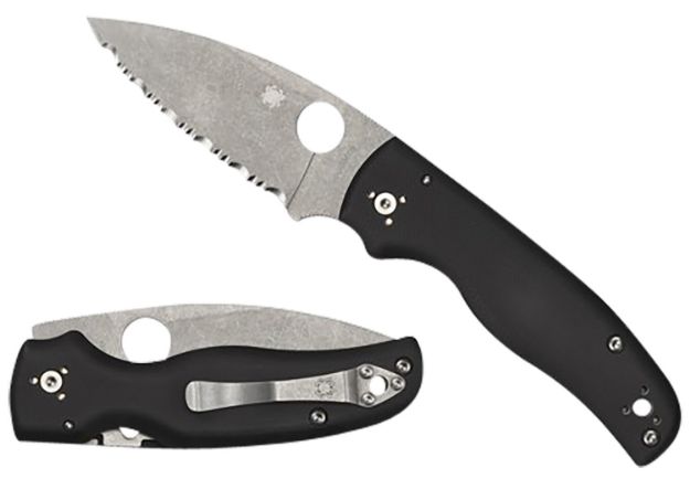 Picture of Spyderco C229GS Shaman  3.58" Folding Serrated Stonewashed CPM S30V SS Blade/ Black Textured G10 Handle Includes Pocket Clip