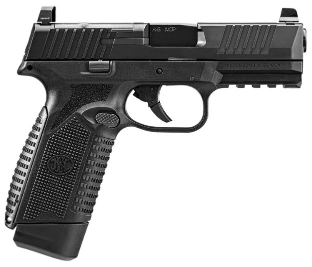 Picture of FN 66101387 545 MRD Full Size Frame 45 ACP 15+1, 4.10" Black Target Crown Steel Barrel, Black PVD Optic Cut/Serrated Steel Slide & Polymer Frame w/Picatinny Rail,  Ambidextrous