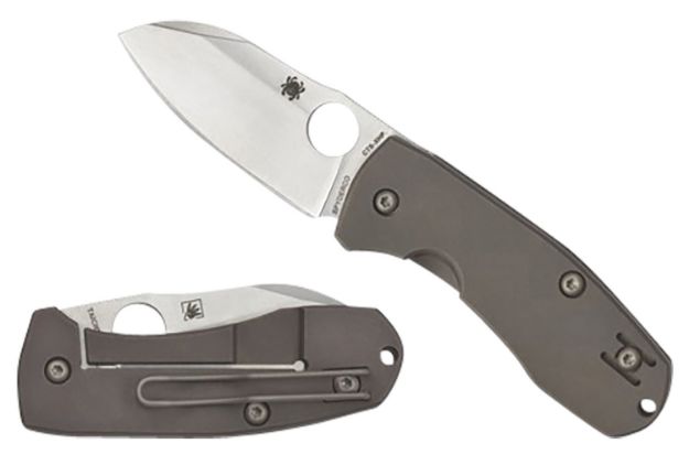 Picture of Spyderco C158TIP2 Techno 2  2.52" Folding Sheepsfoot Plain CTS XHP Steel Blade/Matte Stonewashed Titanium Handle Includes Pocket Clip