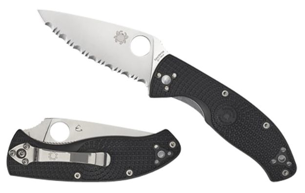 Picture of Spyderco C122PBK Tenacious Lightweight 3.39" Folding Plain Satin 8Cr13MoV SS Blade/Black Bi-Directional Texturing FRN Handle Includes Pocket Clip