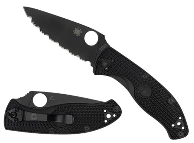 Picture of Spyderco C122PSBBK Tenacious Lightweight 3.39" Folding Part Serrated Black Oxide 8Cr13MoV SS Blade/Black Bi-Directional Texturing FRN Handle Includes Pocket Clip