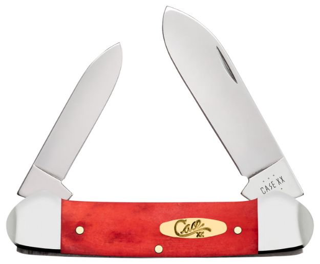 Picture of Case 10765 Dark Red Bone Canoe Folding Spear/Pen Plain Mirror Polished Tru-Sharp SS Blade/Smooth Dark Red/Pinched Bolsters Bone/SS Handle