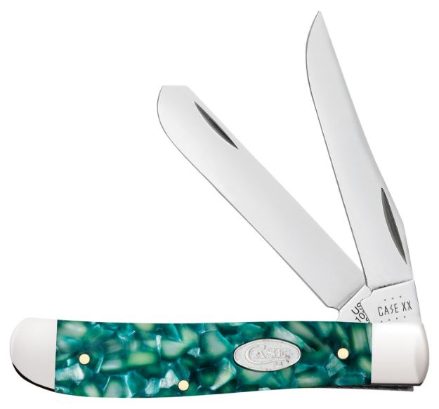 Picture of Case 71381 SparXX Trapper Mini Folding Clip Point/Spey Plain Mirror Polished Tru-Sharp SS Blade/Green Kirinite Handle