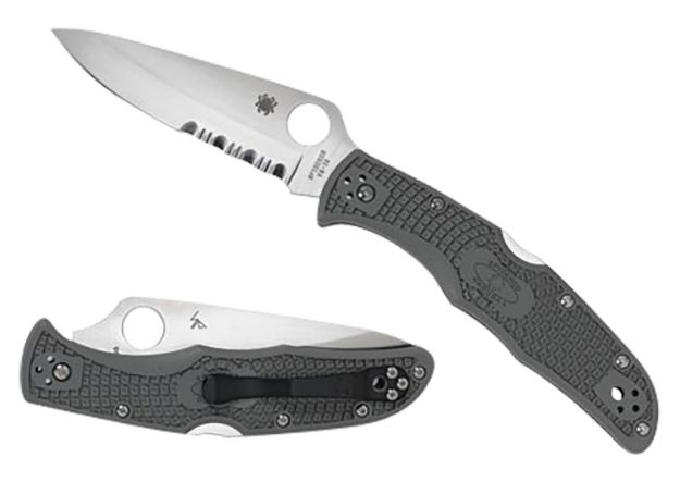 Picture of Spyderco C10PSFG Endura 4 Lightweight 3.75" Folding Part Serrated Satin VG-10 SS Blade/Foliage Green Bi-Directional Texturing FRN Handle Includes Pocket Clip