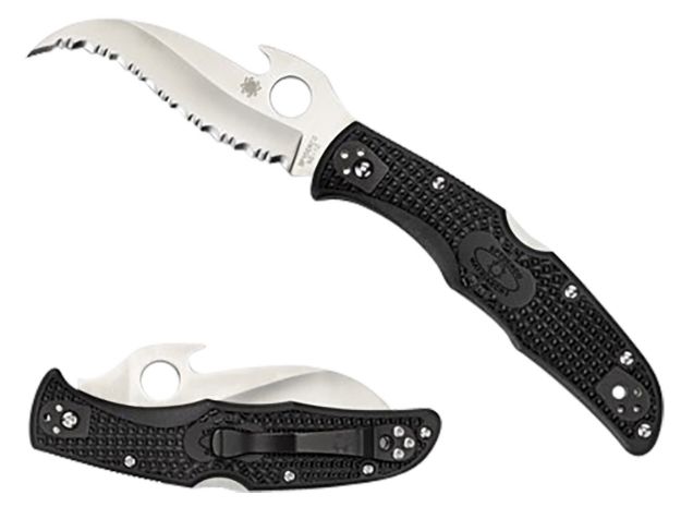 Picture of Spyderco C12SBK2W Matriarch 2  3.57" Folding Reverse S Serrated Satin VG-10 SS Blade/Black Bi-Directional Texturing FRN Handle Includes Pocket Clip