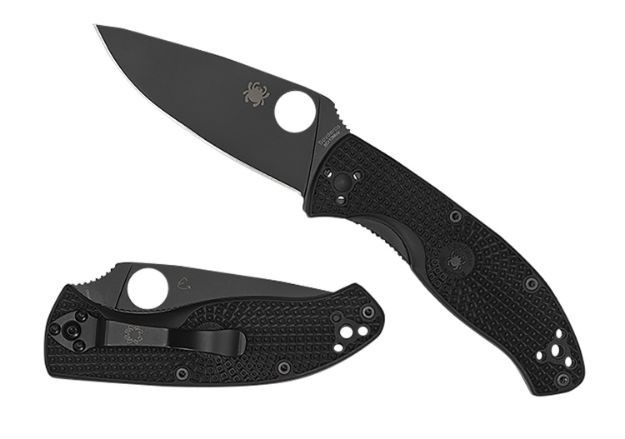 Picture of Spyderco C122PBBK Tenacious Lightweight 3.39" Folding Plain Black Oxide 8Cr13MoV SS Blade/Black Bi-Directional Texturing FRN Handle Includes Pocket Clip