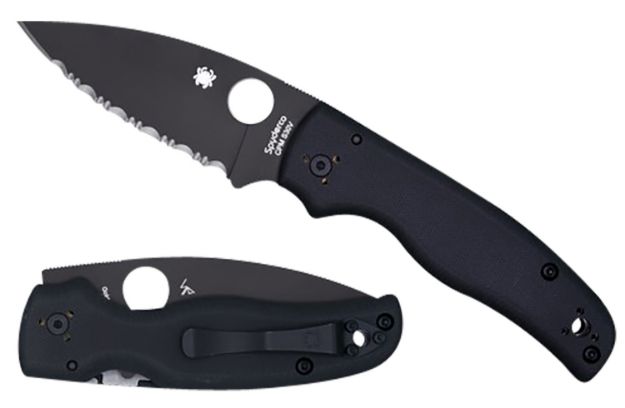 Picture of Spyderco C229GSBK Shaman  3.58" Folding Serrated Black DLC CPM S30V SS Blade/Black Textured G10 Handle Includes Pocket Clip