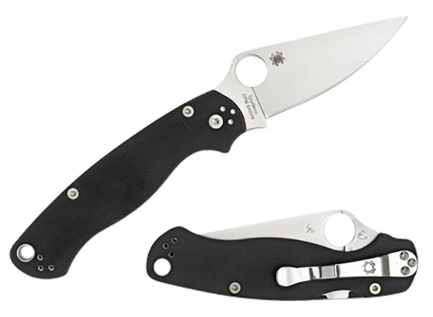 Picture of Spyderco C81GPLE2 Para Military 2  3.42" Folding Plain Satin CPM S45VN SS Blade Black Textured G10 Handle Left Hand Includes Pocket Clip