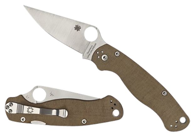 Picture of Spyderco C81MPCW2 Military 2  3.47" Folding Plain Stonewashed CPM Cru-Wear Blade/Brown Canvas Textured Micarta Handle Includes Pocket Clip