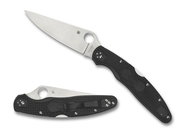 Picture of Spyderco C07PBK4 Police 4 Lightweight 4.39" Folding Plain Satin VG-10 SS Blade/Black Textured FRN Handle Includes Pocket Clip