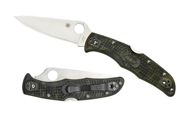 Picture of Spyderco C10ZFPGR Endura 4 Lightweight 3.80" Folding Plain Satin VG-10 SS Blade/Zome Green Bi-Directional Texturing FRN Handle Includes Pocket Clip