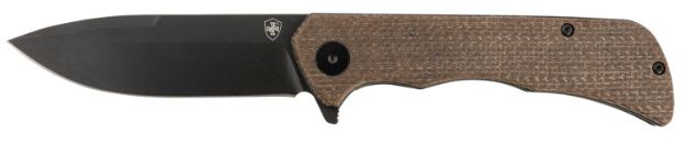 Picture of Templar Knife PFMBN321 Paladin  3.27" Folding Drop Point Plain Black Powder Coated D2 Steel Blade, 4.40" Brown Micarta Handle Includes Pocket Clip