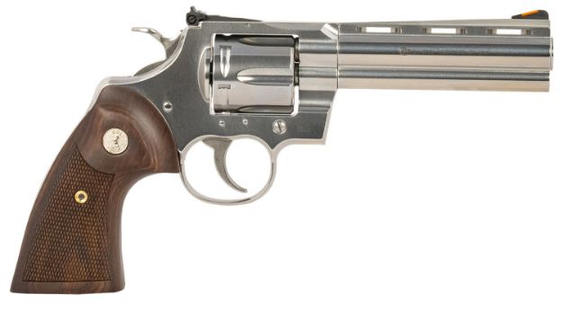 Picture of Colt Mfg PYTHONSP5WTS Python  357 Mag/38 Special 6 Shot 5" Stainless Recessed Target/Vent Rib Barrel, Stainless Cylinder & Frame, Walnut w/Colt Medallion Grip