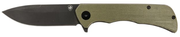 Picture of Templar Knife PFMGN321 Paladin  3.27" Folding Drop Point Plain Black Powder Coated D2 Steel Blade, 4.40" Green Micarta Handle Includes Pocket Clip