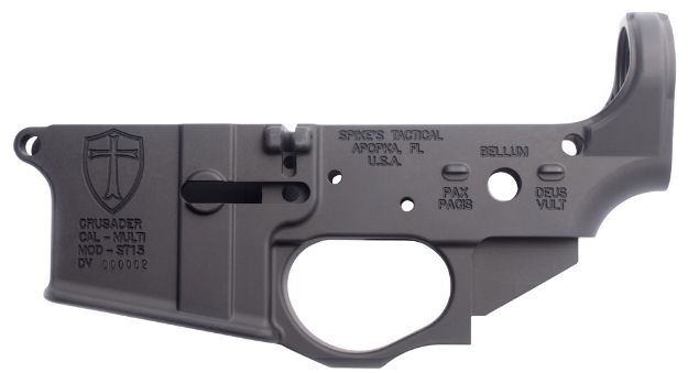 Picture of Spikes STLS022 Crusader Stripped Lower Receiver Multi-Caliber 7075-T6 Aluminum Black Anodized for AR-15