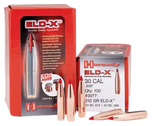 Picture of Hornady 3077 ELD-X  30 Cal .308 212 gr Extremely Low Drag eXpanding 100 Per Box/ 15 Case