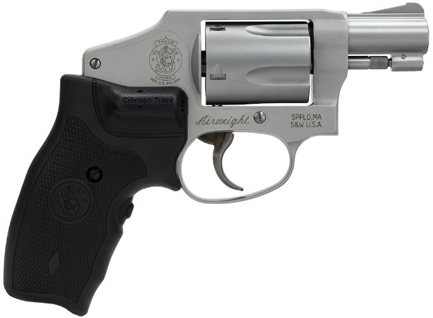 Picture of Smith & Wesson 163811 Model 642 Airweight 38 Special + P 5 Shot 1.88" Stainless Steel Barrel/Cylinder, Matte Silver Aluminum Alloy J-Frame, Includes Crimson Trace LG-305 Lasergrip