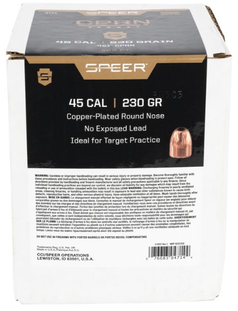 Picture of Speer 4714 Handgun  45Cal 230gr Round Nose 500 Per Box/3 Case