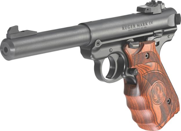 Picture of Ruger 40159 Mark IV Target 22 LR 10+1 5.50" Stainless Bull Barrel, Blued Steel Drilled & Tapped Receiver, Target Laminate w/Finger Groove Grip, Right Hand