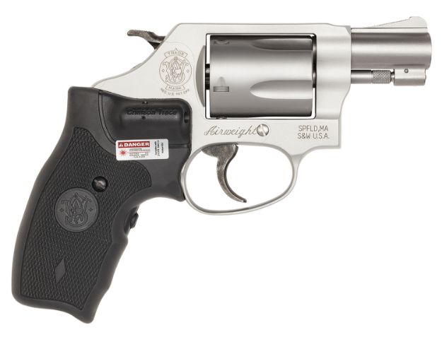 Picture of Smith & Wesson 163052 Model 637 Airweight 38 S&W Spl +P 5 Shot 1.88" Stainless Steel Barrel/Cylinder, Matte Silver Aluminum Alloy J-Frame, Black Polymer Grip Includes Crimson Trace LG-305 Lasergrip