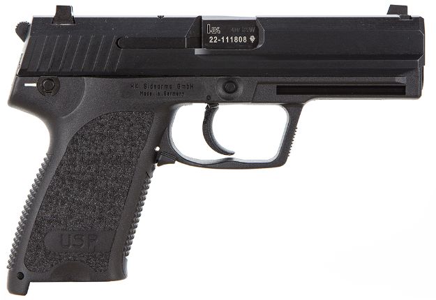 Picture of HK 81000314 USP V1 SA/DA 40 S&W Caliber with 4.25" Barrel, 13+1 Capacity, Overall Black Finish, Serrated Trigger Guard Frame, Serrated Steel Slide & Polymer Grip Includes 2 Mags