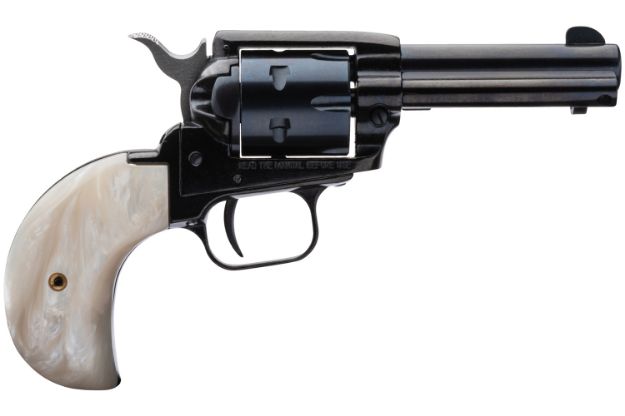 Picture of Heritage Mfg RR22MB3BHPRL Rough Rider  22 LR 22 WMR 6 Shot, 3.50" Black Steel Barrel, Black Zinc Alloy Frame, Black Cylinder, White Pearl Birdshead Grip, Hammer/Thumb Safety, Exposed Hammer