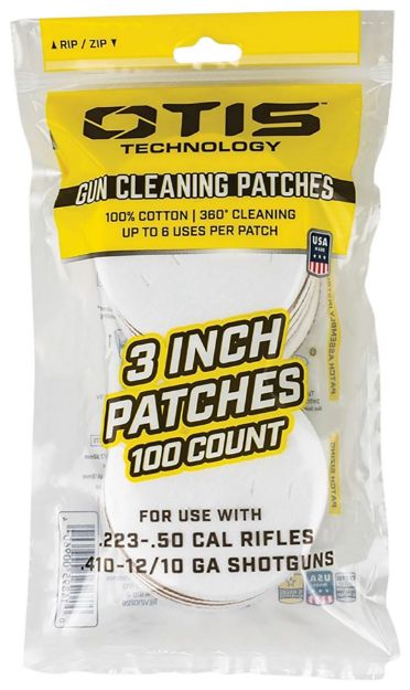 Picture of Otis FG919100 All Caliber Cleaning Patches Multi-Caliber 3" Cotton 100 Per Pkg