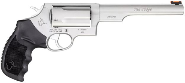 Picture of Taurus 2441069T Judge  Compact Frame 45 Colt (LC)/410 Bore 5rd, 6.50" Matte Stainless Stainless Steel Barrel, Cylinder & Frame, Black Finger Groove Grip, Exposed Hammer