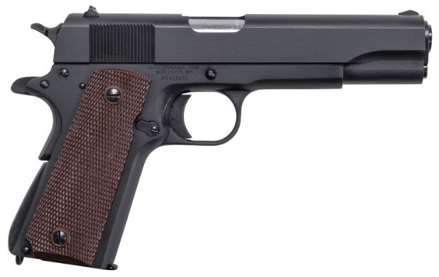 Picture of Auto-Ordnance 1911BKO9 1911 A1 GI Spec 9mm Luger 9+1, 5" Stainless Steel Barrel, Matte Black Serrated Carbon Steel Slide & Frame w/Beavertail, Brown Checkered Polymer Grip