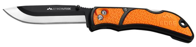 Picture of Outdoor Edge RLB30C RazorLite  3.50" Folding Drop Point Tanto Plain 420J2 SS Blade Black/Orange Polymer Handle