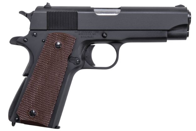 Picture of Auto-Ordnance 1911BKOC 1911 A1 Commander 45 ACP 7+1 4.25" Matte Black Serrated  Carbon Steel Slide Matte Black Matte Black Carbon Steel Brown Checkered Polymer Grips Right Hand